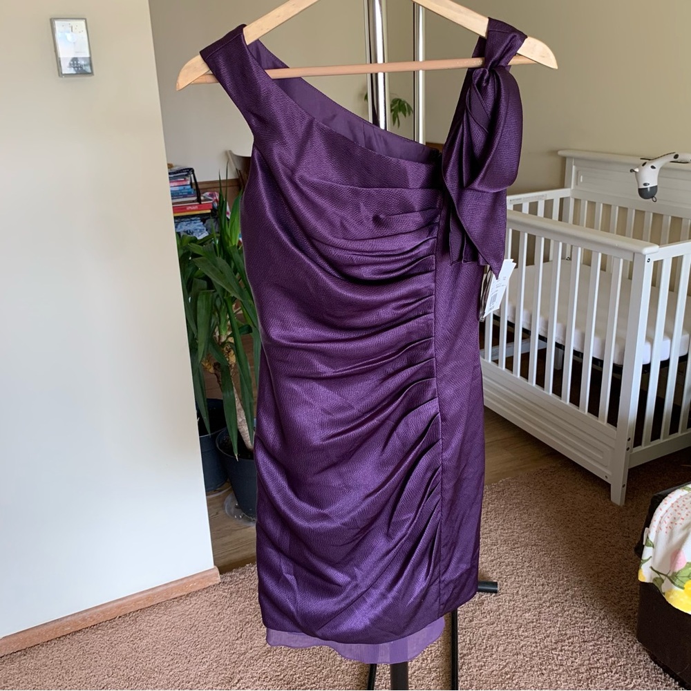 Vera Wang Side Draped Satin Mini Dress Purple NWT 2